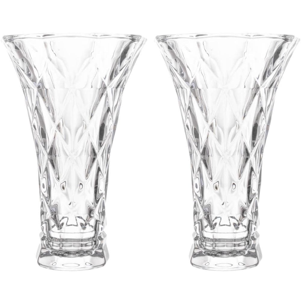 2 Vasos de Vidro Lyor Diamond Transparente 13x20cm Decorativo para Arranjo de Flores