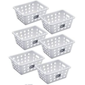 6 Cestos Plásticos Servir Batata Frita 18x14cm Pastéis Queijo Porções Coza com Alças Branco
