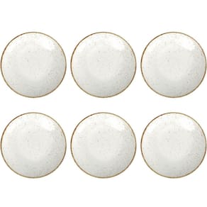 Conjunto 6 Pratos de Sobremesa Porcelana Tramontina 21cm Rústicos Marrom Mesa Posta
