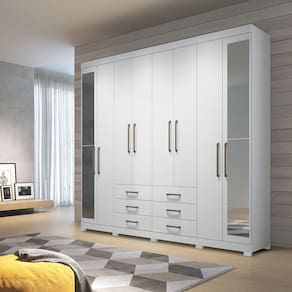 Guarda Roupa Casal 238cm 8 Portas 6 Gavetas com Espelho e Pés Havana Master Santos Andirá