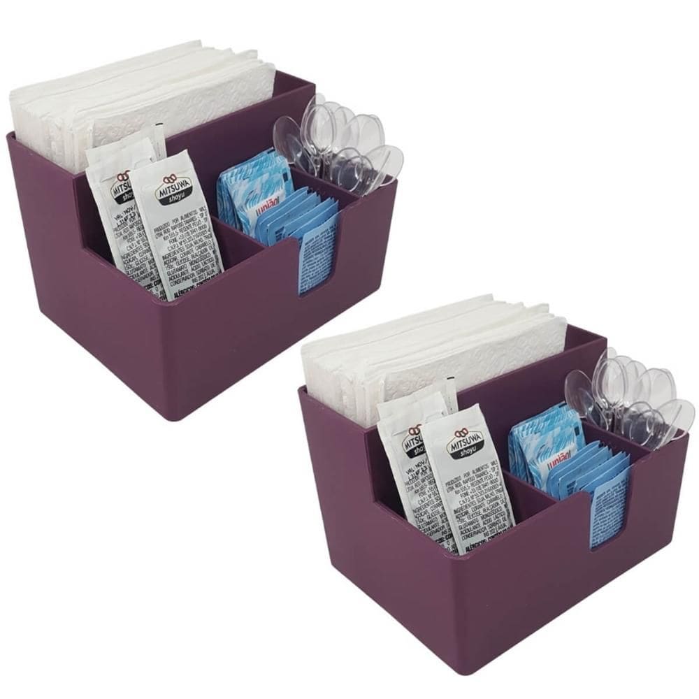 Kit 2 Porta Sachês Guardanapos de Plástico Coza Purple Organizador de Mesa Bancada Multiuso