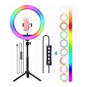 Ring Light Luz Rgb Colorida 26Cm 10 Polegadas + Tripé 2.10M