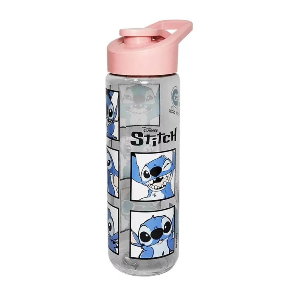 Garrafa Squeeze Plástico Stitch Com Tampa E Alça 700ML Kwaii Personagem Fofo (Unidade)