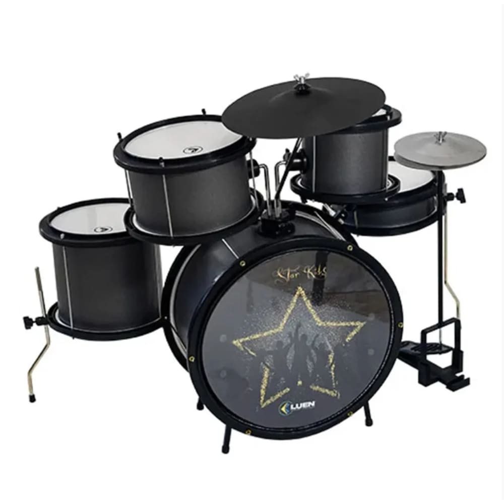 Bateria Infantil Luen Star Kids 05 Peças - Completa - Preta