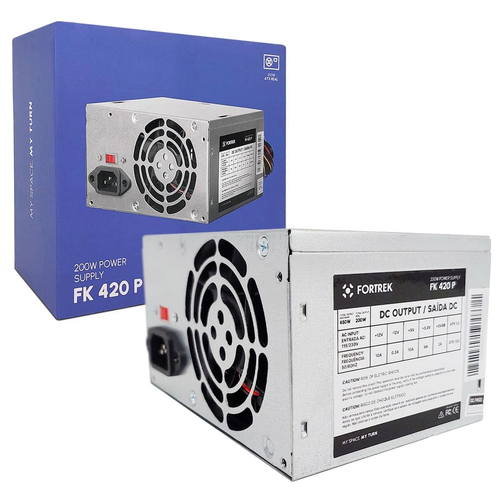 Fonte ATX Fortrek FK420P, 200W Reais (Pico 450W Máx.), Bivolt Manual