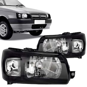 Par Farol Fiat Uno Fire Fiorino 2004-2013 Máscara Negra - Lado Direito (Passageiro) e Lado Esquerdo (Motorista)