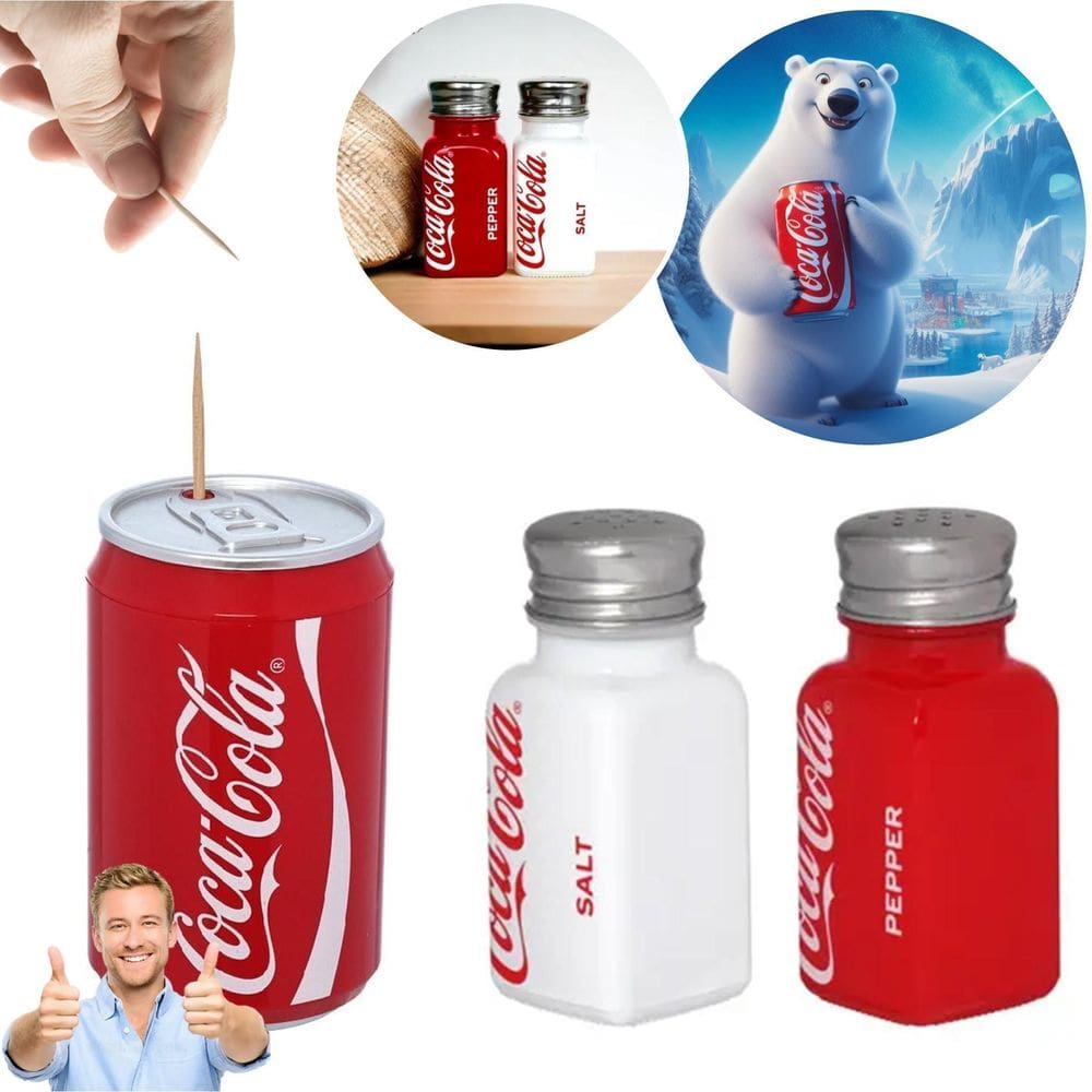 Jogo Porta Palito De Dente + Porta Sal E Pimenta Coca Cola