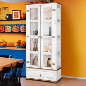 Cristaleira 2 Portas Vidro Lateral Madeira Maciça Branco Garapa D106VL Shop JM