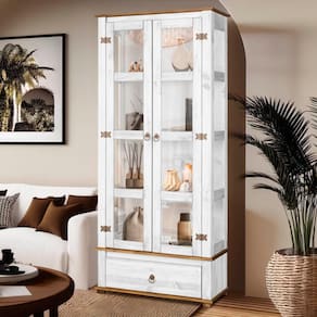 Cristaleira Rústica Madeira Maciça 2 Portas Vidro Lateral Branco Garapa D106VL Denk