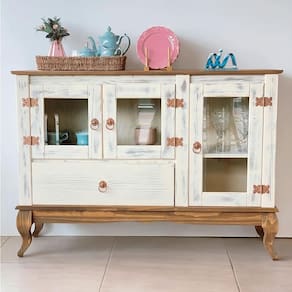 Aparador 3 Portas Vidro Madeira Maciça Rústico Branco Garapa D125 Shop JM