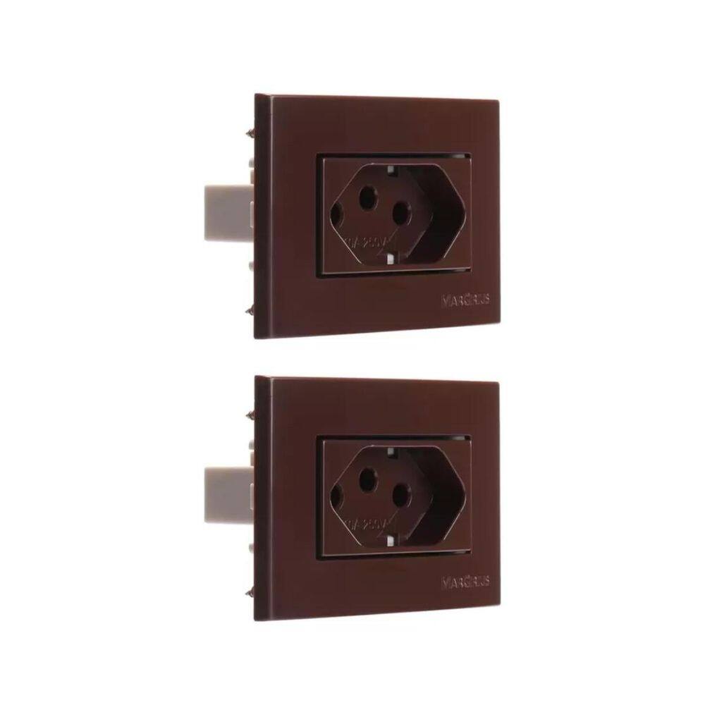 02 Tomada Moveis Margirius 2P+T Marrom 10A 250V Nbr 14136