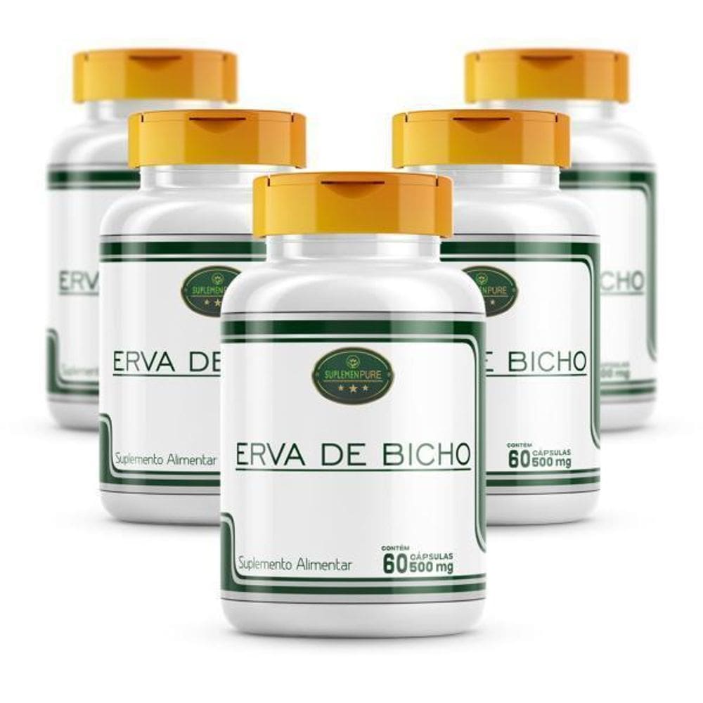 Kit 5 Potes Erva De Bicho 100% Natural E Pura Cáps 500Mg