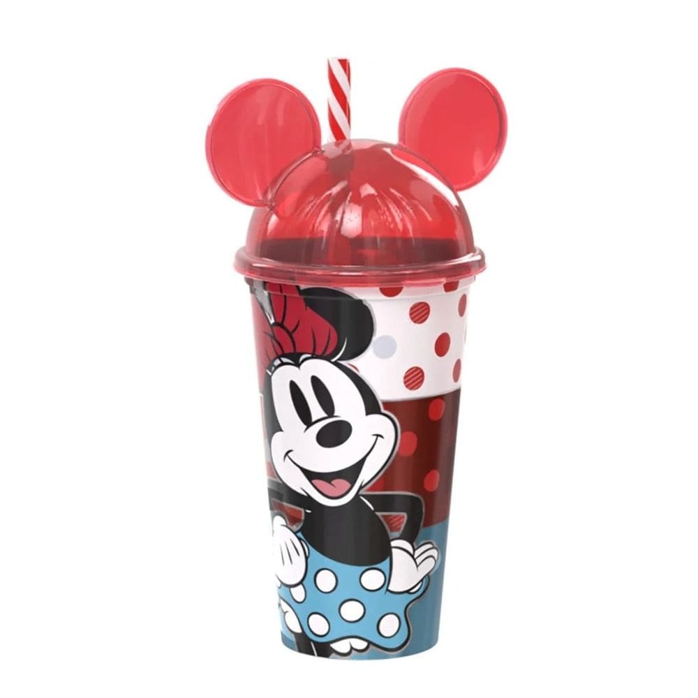 Copo com Tampa Orelha Minnie Mouse Disney e Canudo 500ml - Plasútil