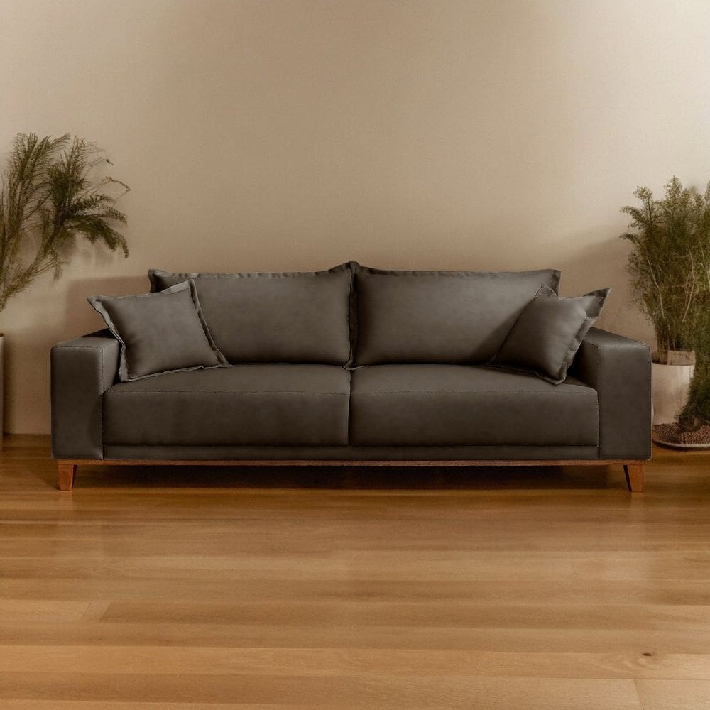Sofá Fixo 3 Lugares Luxo 200 cm Argos Cinza