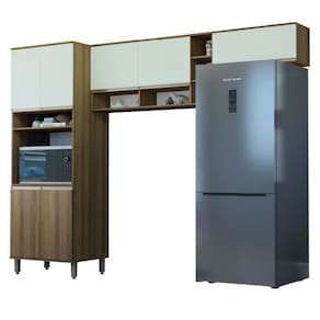 Armário de Cozinha Completa 7 Portas Nicho Para Micro Ondas Madeirado/Areia Diana Luciane