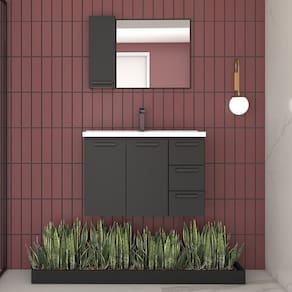 Kit com 2 Gabinetes para Banheiro em Aço 3 Gavetas 81cm Preto