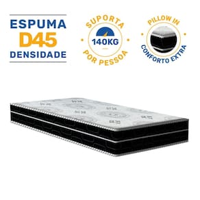 Colchão de Espuma D45 Pillow In Anjos OrtoConfort Solteiro 88x188x18cm