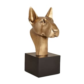 Escultura Decorativa Cachorro em Poliresina Dourada 32cm 17707 Mart