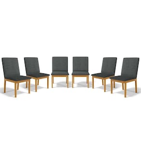 Kit Com 6 Cadeiras Daniela Madeira Maciça Estofada Para Mesa De Jantar Linho Chumbo 406
