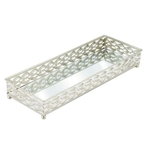 Bandeja Espelhada Retangular Francesa Prata Grande 34cm x 12cm - Mek