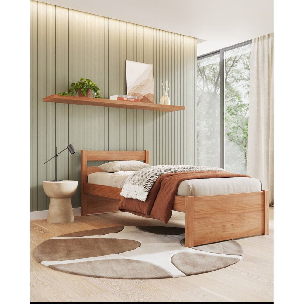 Cama Solteiro em Madeira Maciça 0,90x190cm Unique Yescasa Amendoa