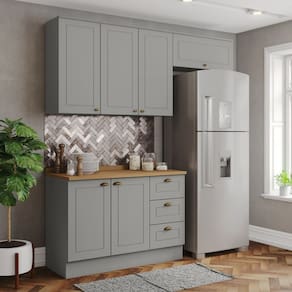 Cozinha Compacta 3 Peças 100% MDF com Tampo Internacional Cinza/Marrom