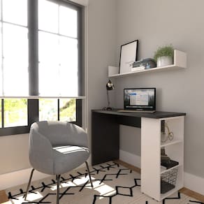 Conjunto de Mesa com Prateleiras Para Escritório ou Home Office 100 cm de Largura Preto/Branco