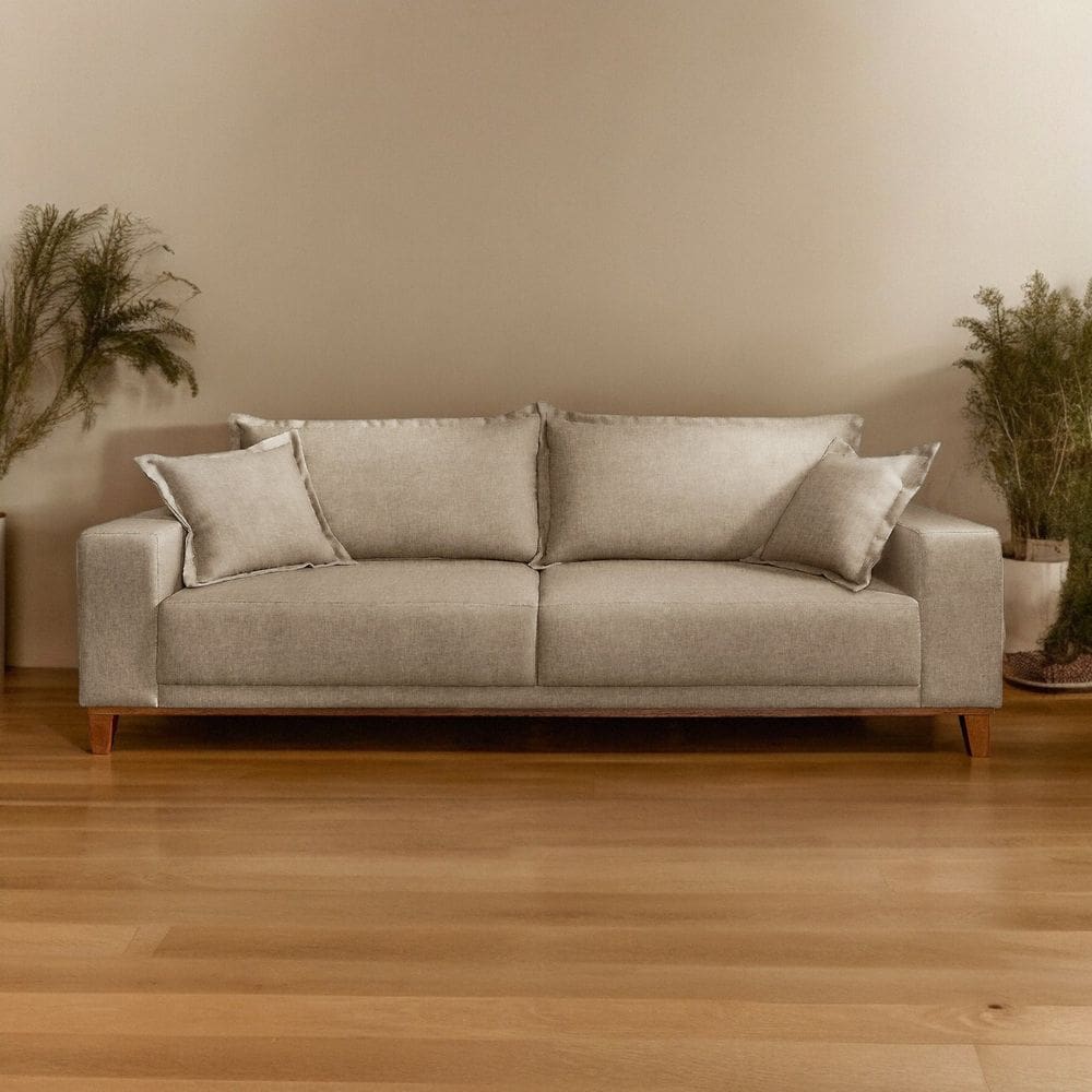 Sofá Fixo 3 Lugares Luxo 200 cm Argos Bege