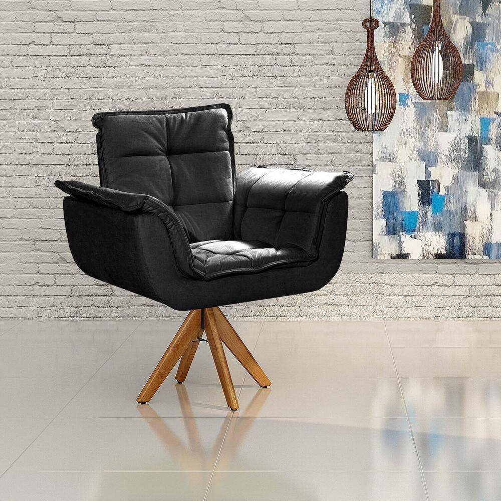 Poltrona Giratória de Madeira Decoração Sala Quarto Recepção Bella Opala Preto