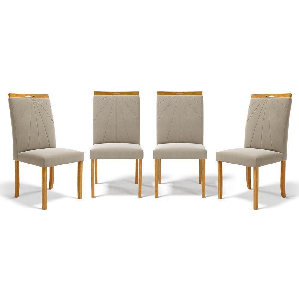 Kit Com 4 Cadeiras Maiara Madeira Maciça Estofadas Para Mesa De Jantar Veludo Bege 102