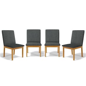Kit Com 4 Cadeiras Daniela Madeira Maciça Estofada Para Mesa De Jantar Linho Chumbo 406