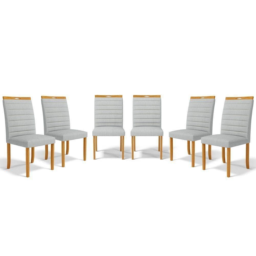 Kit Com 6 Cadeiras Sara Madeira Maciça Estofadas Para Mesa De Jantar Linho Cinza 407