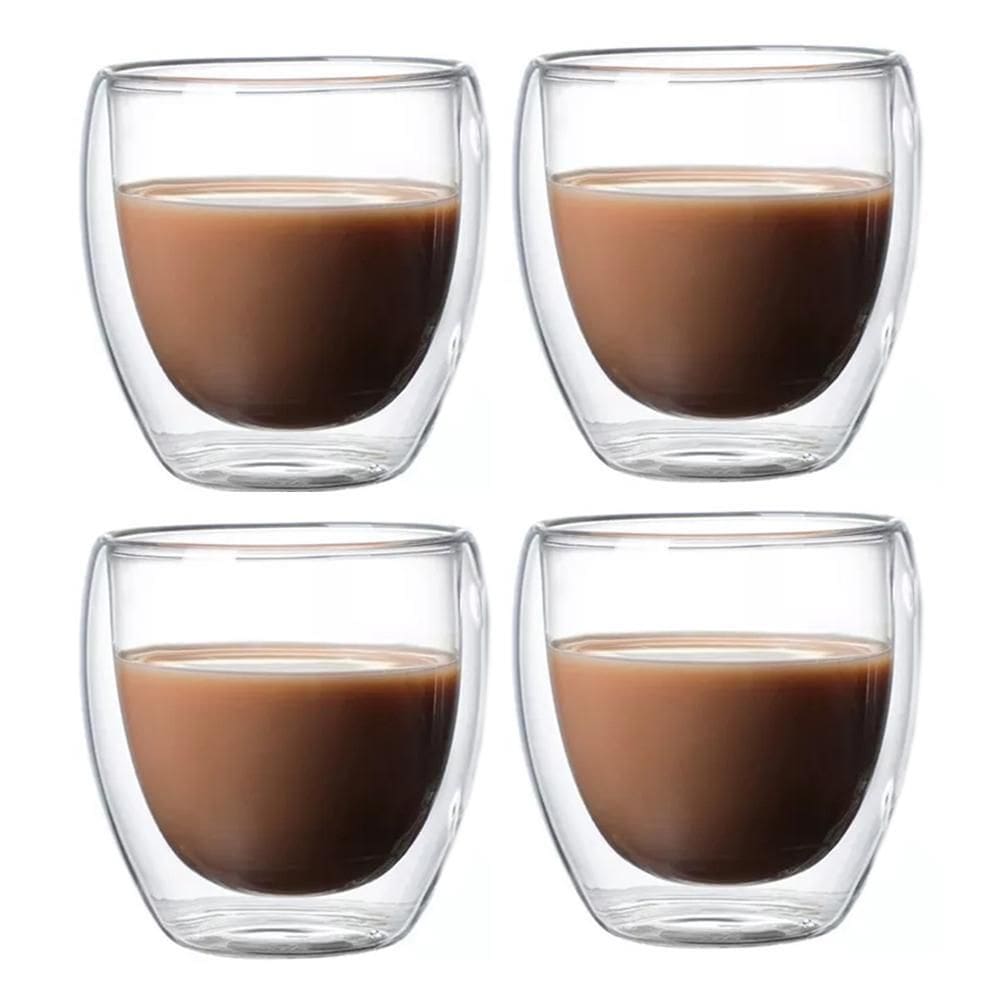 Kit 4 Copos Vidro Borossilicato Parede Dupla Chá Suco 230Ml