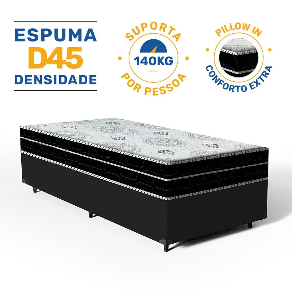 Cama Box com Colchão de Espuma D45 Pillow In Anjos OrtoConfort Solteiro 88cm