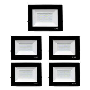Kit 5 Refletores Led Slim Alumínio Preto 150W Branco-Frio