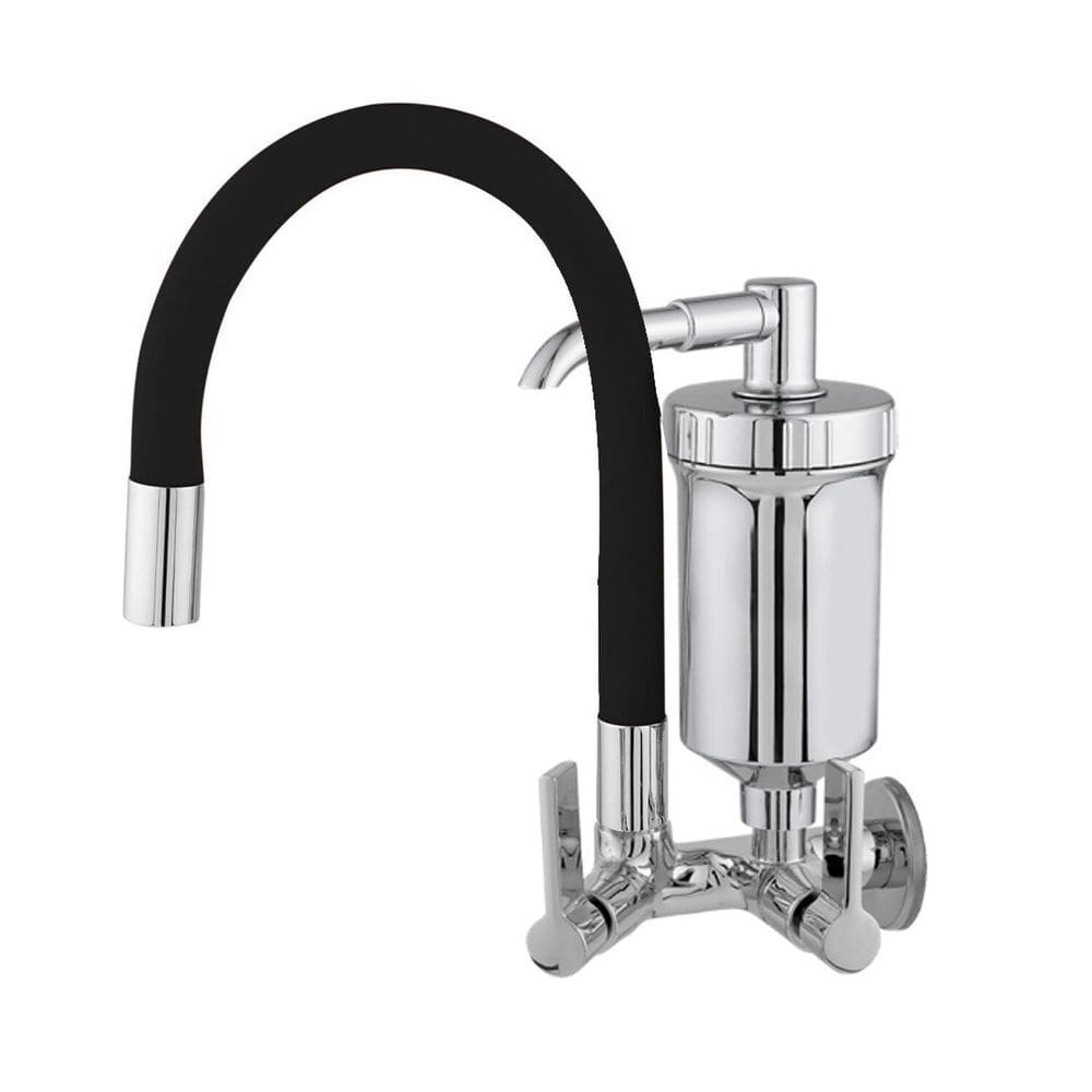 Torneira Cozinha Bica Flexível 5/8 com Filtro - 1/4 Volta - Parede Preto