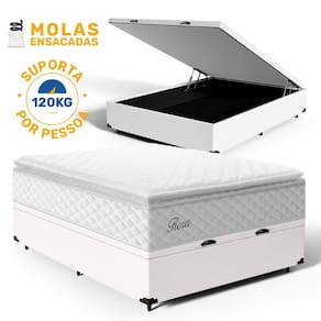 Cama Box Baú com Colchão de Molas Ensacadas Pillow Top Flora Casal 138cm