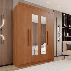 Guarda-roupa 4 Portas 3 Gavetas com Espelho New Malibu Espresso Móveis Cinamomo