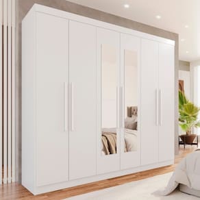 Guarda-roupa 6 Portas 4 Gavetas com Espelho New Malibu Espresso Móveis Branco
