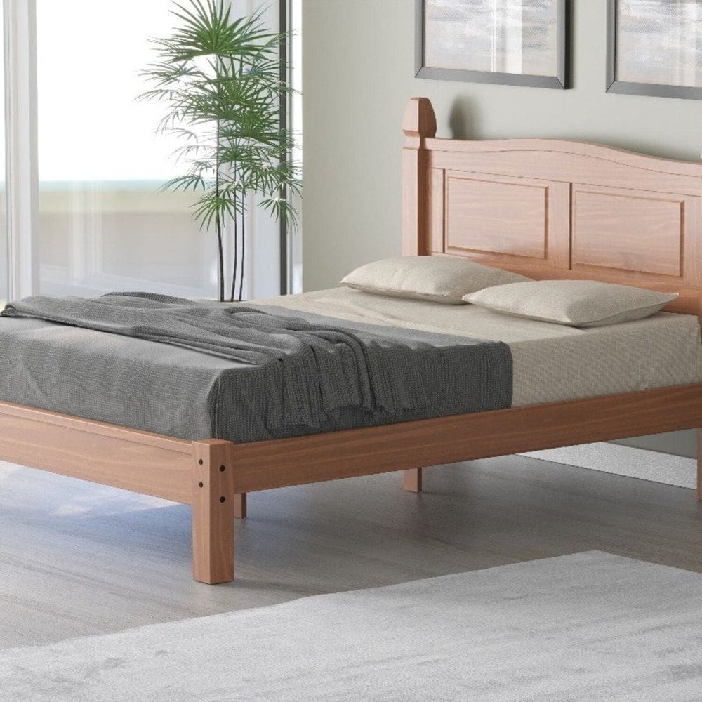 Cama Queen em Madeira Corona Retrô Nogueira Claro