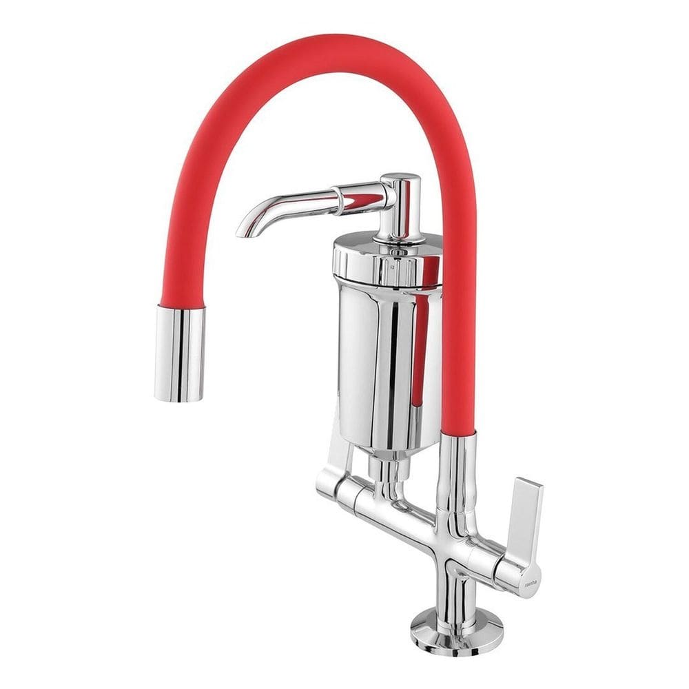 Torneira Cozinha Bica Flexível 5/8 com Filtro - 1/4 Volta - Bancada Vermelho