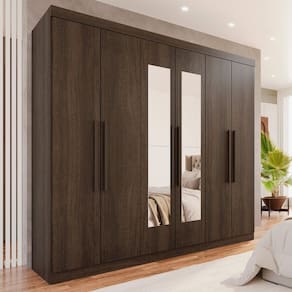 Guarda-roupa 6 Portas 4 Gavetas com Espelho New Malibu Espresso Móveis Imbuia