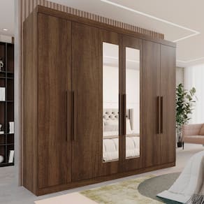 Guarda-roupa Casal 6 Portas 3 Gavetas com Espelho Roma Espresso Móveis Imbuia