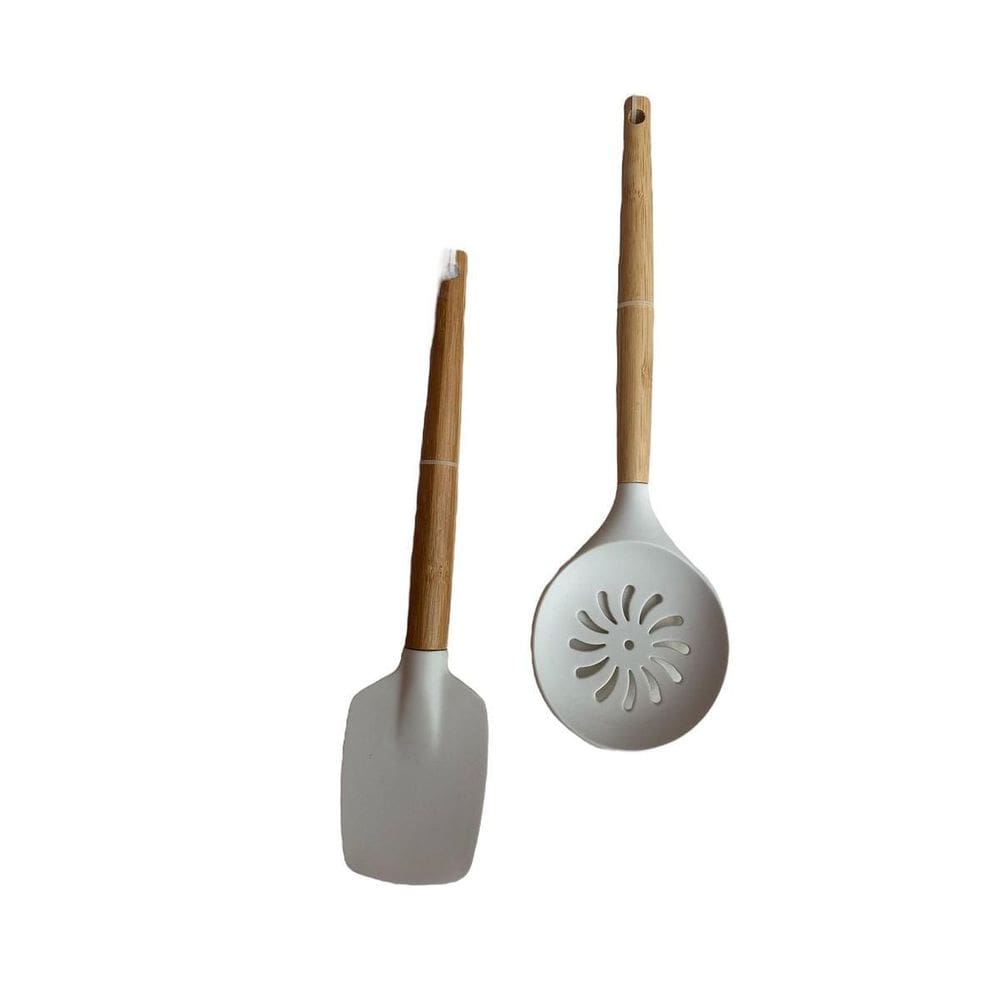 Kit Escumadeira E Espátula Pá, Bambu E Silicone