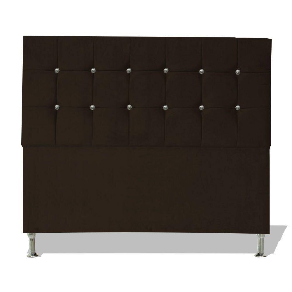 Cabeceira De Cama Box Cristal Queen 160 Cm Botão Strass Suede Marrom Eli Móveis