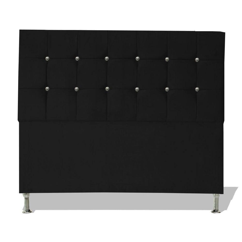Cabeceira De Cama Box Cristal Queen 160 Cm Botão Strass Suede Preto Eli Móveis