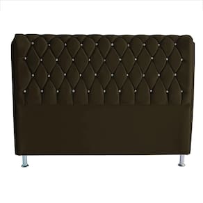 Cabeceira De Cama Box Jully Queen 160 Cm Botão Strass Suede Marrom Eli Móveis