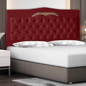 Cabeceira De Cama Box Helena Casal 140 Cm Capitonê Retro Botão Encapados Suede Vermelho Eli Móveis