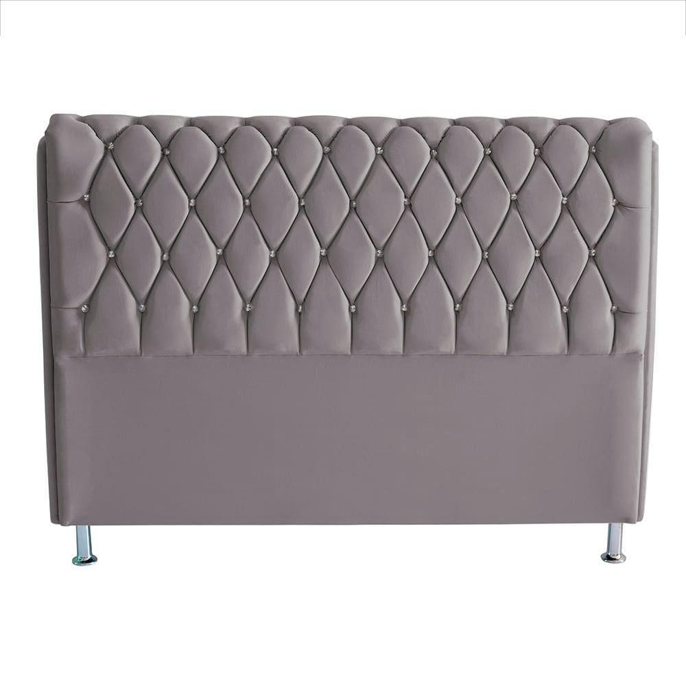 Cabeceira De Cama Box Jully Queen 160 Cm Botão Strass Suede Prata Eli Móveis