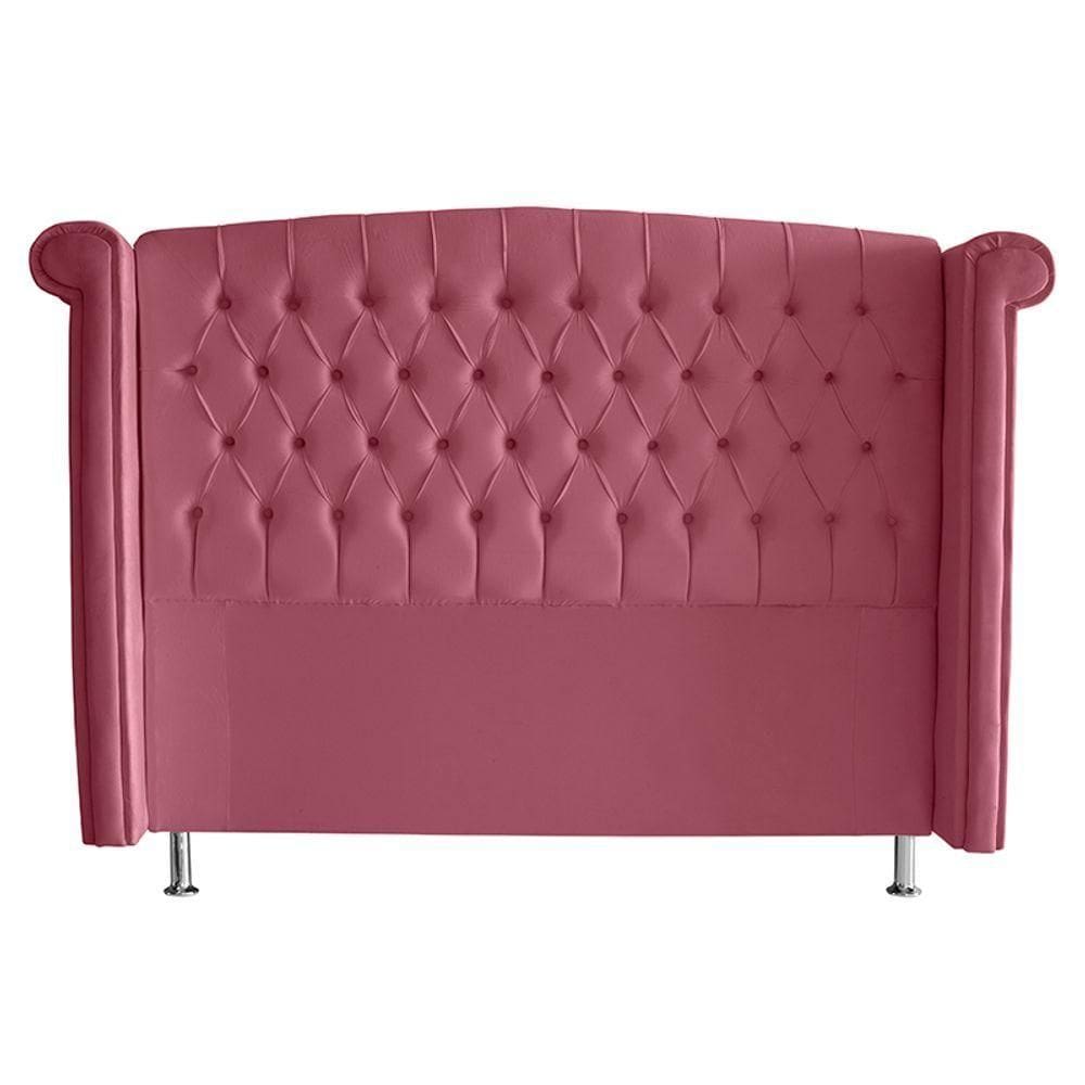 Cabeceira De Cama Box Luxo Queen 160 Cm Suede Rosa Bebê Eli Móveis